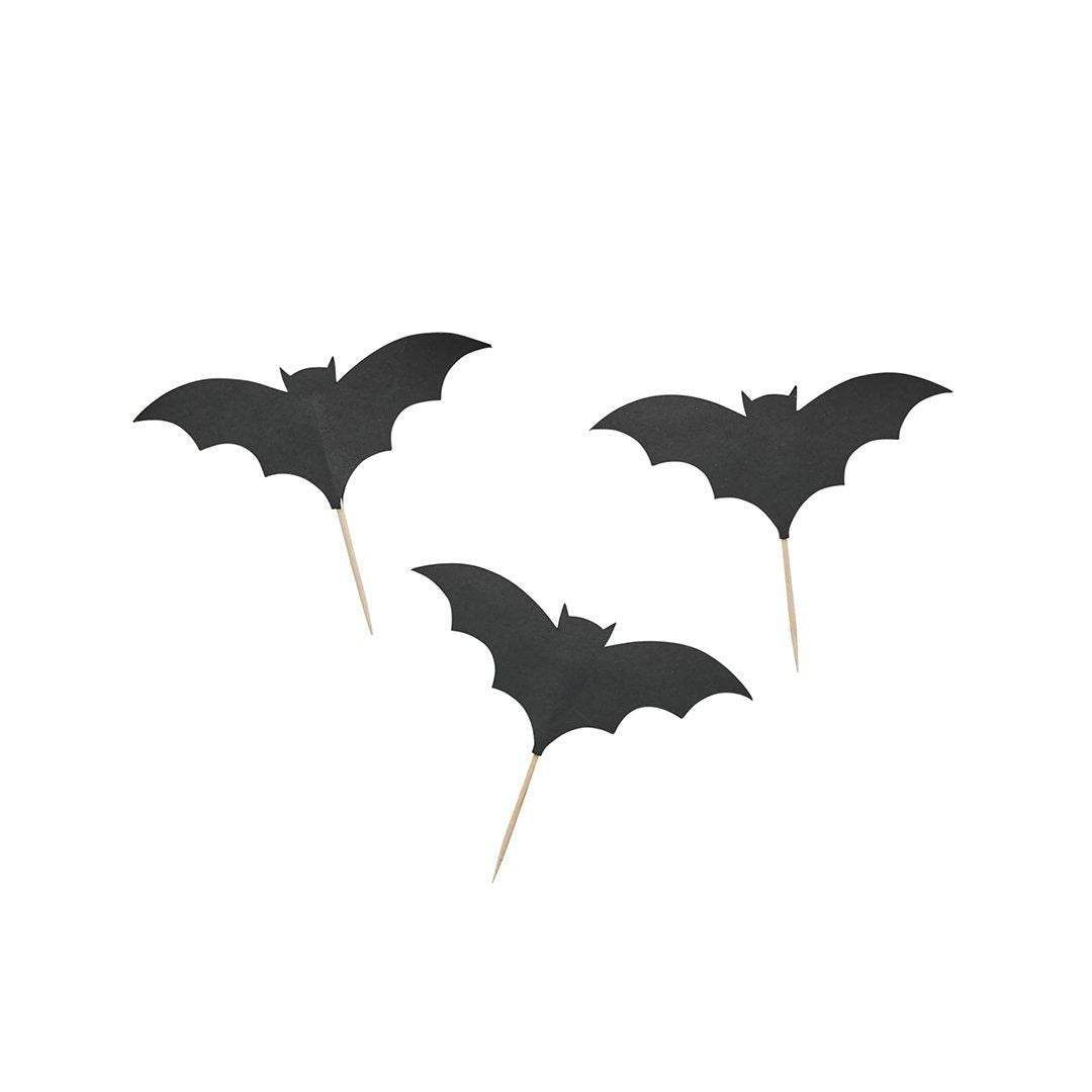 Halloween Cupcake Toppers - Black Bat Cake Toppers - Halloween Party Decorations - Halloween Food Picks - Creepy Chic Halloween - Pack Of 12 - Jolie Fete UK