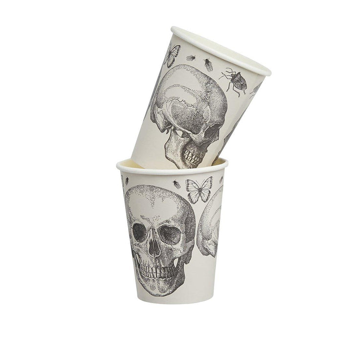 Halloween Skull Cups - Black & White Skull Paper Cups - Halloween Party Table Decorations - Creepy Chic Halloween - Pack Of 8 - Jolie Fete UK