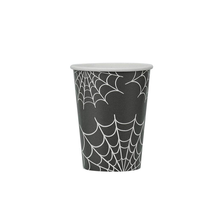 Halloween Cups - Halloween Black & White Spider Web Party Paper Cups - Halloween Party Decorations - Retro Halloween - Pack Of 8 - Jolie Fete UK