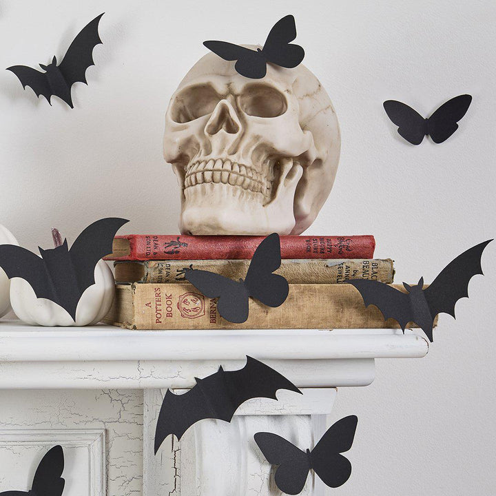 Black 3D Bats & Butterflies - Halloween Black Decorations - Halloween Party Decorations - Creepy Chic Halloween - Pack Of 24 - Jolie Fete UK