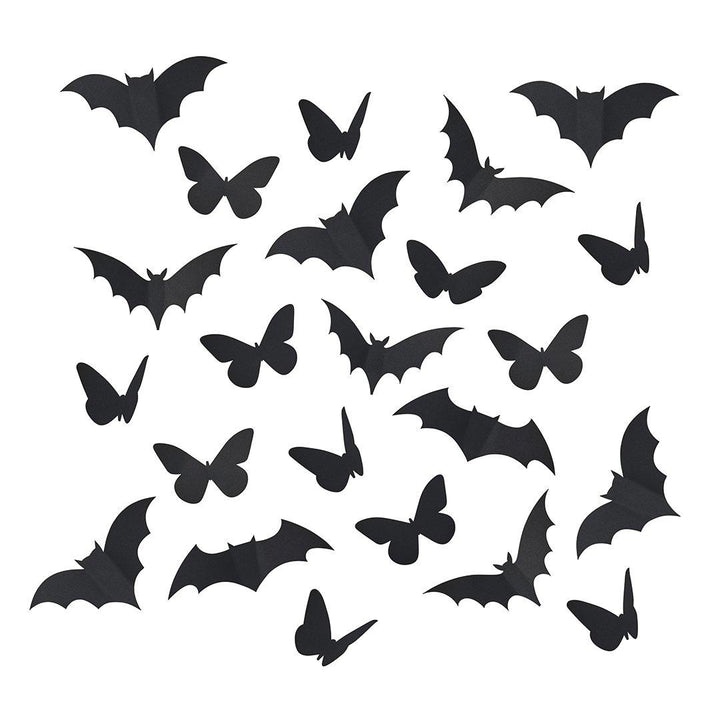 Black 3D Bats & Butterflies - Halloween Black Decorations - Halloween Party Decorations - Creepy Chic Halloween - Pack Of 24 - Jolie Fete UK