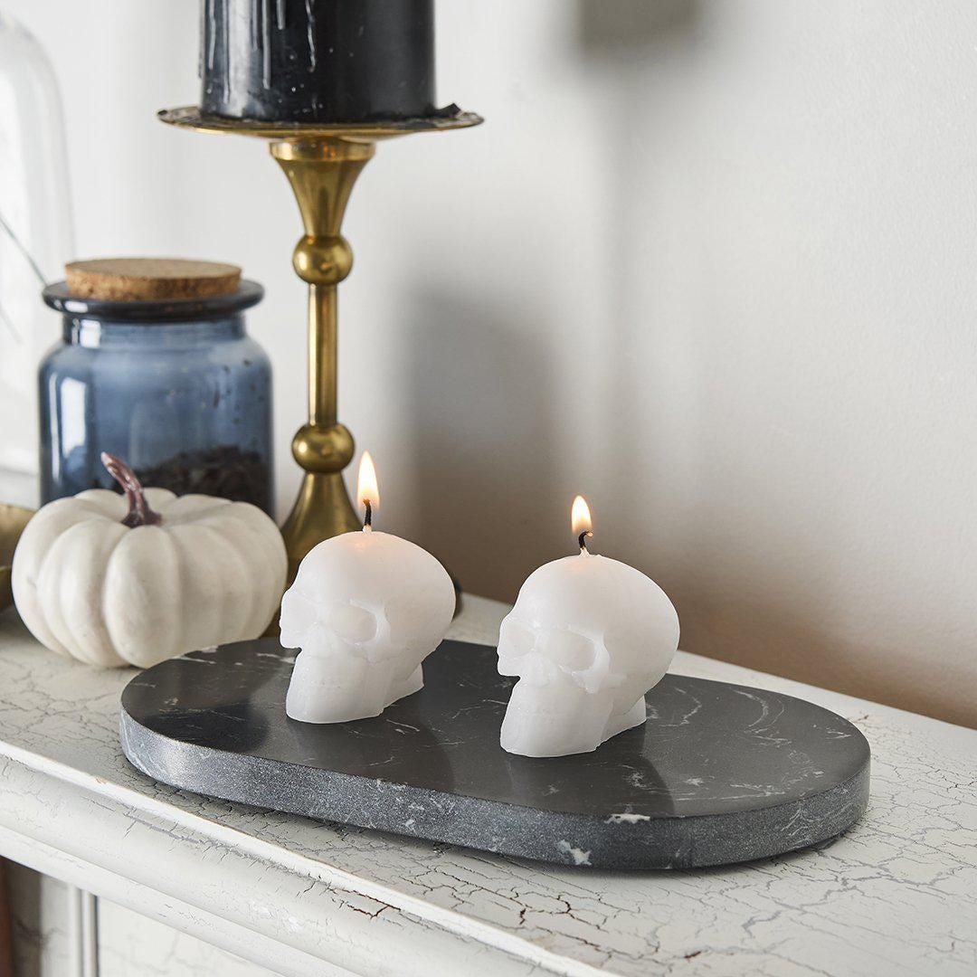 Halloween Mini Skull Candles - White Skull Candle - Halloween Party Decorations - Halloween Home Decor - Creepy Chic Halloween - Pack Of 2 - Jolie Fete UK