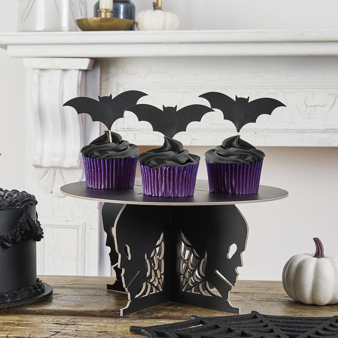 Halloween Cupcake Toppers - Black Bat Cake Toppers - Halloween Party Decorations - Halloween Food Picks - Creepy Chic Halloween - Pack Of 12 - Jolie Fete UK