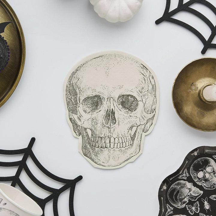 Halloween Skull Napkins - Black & White Skull Paper Napkins - Halloween Party Decorations - Creepy Chic Halloween - Pack Of 16 - Jolie Fete UK