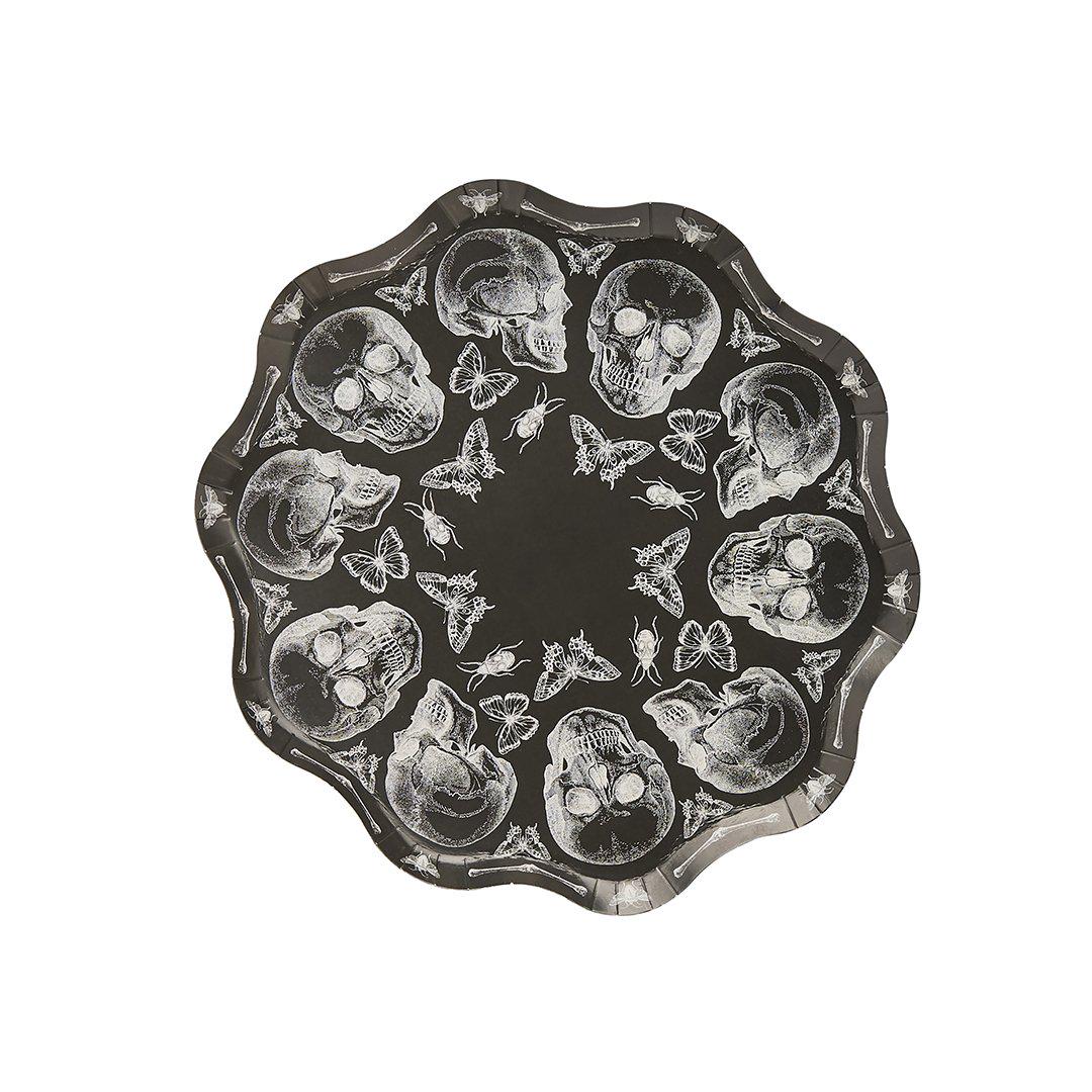 Halloween Skull Plates - Black & White Skull Paper Plates - Halloween Party Table Decorations - Creepy Chic Halloween - Pack Of 8 - Jolie Fete UK
