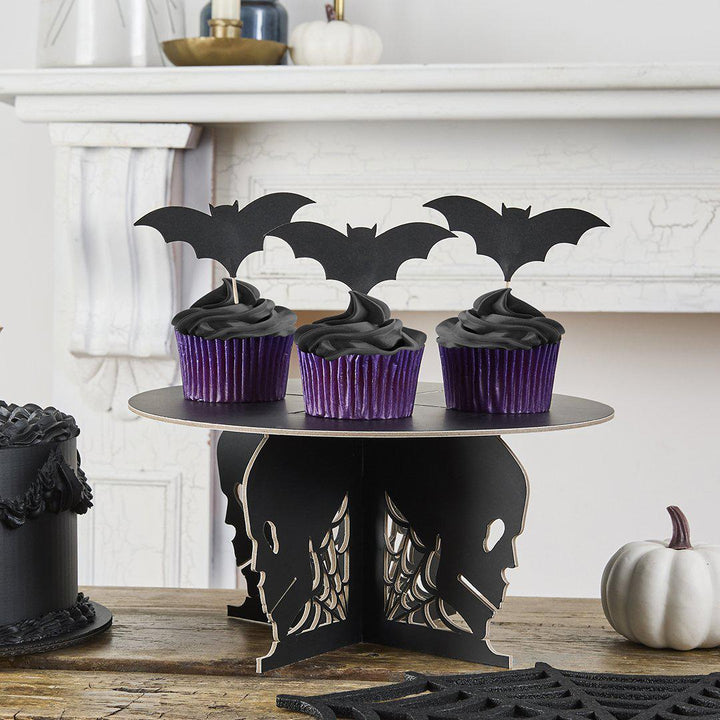 Halloween Black Skull Cake Stand - Black Cardboard Cake Stand - Halloween Party Table Decorations - Creepy Chic Halloween Centrepiece - Jolie Fete UK