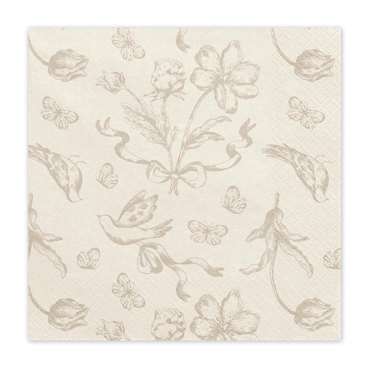 Cream & Beige Floral Paper Napkins - Tea Party Napkins - Elegant Disposable Napkins - Birthday Party Decor - Baby Shower Supplies-Pack Of 12 - Jolie Fete UK