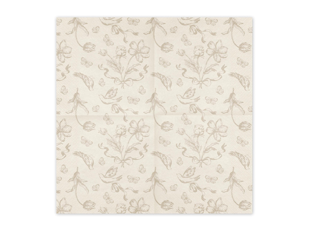 Cream & Beige Floral Paper Napkins - Tea Party Napkins - Elegant Disposable Napkins - Birthday Party Decor - Baby Shower Supplies-Pack Of 12 - Jolie Fete UK