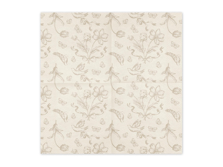 Cream & Beige Floral Paper Napkins - Tea Party Napkins - Elegant Disposable Napkins - Birthday Party Decor - Baby Shower Supplies-Pack Of 12 - Jolie Fete UK