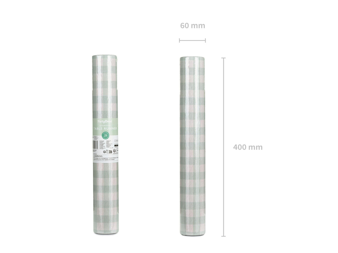 Sage Green Gingham Table Runner - Non-Woven Fabric Table Runner - Picnic Theme Table Decor - Baby Shower Supplies - Garden Party Decor - 5m - Jolie Fete UK