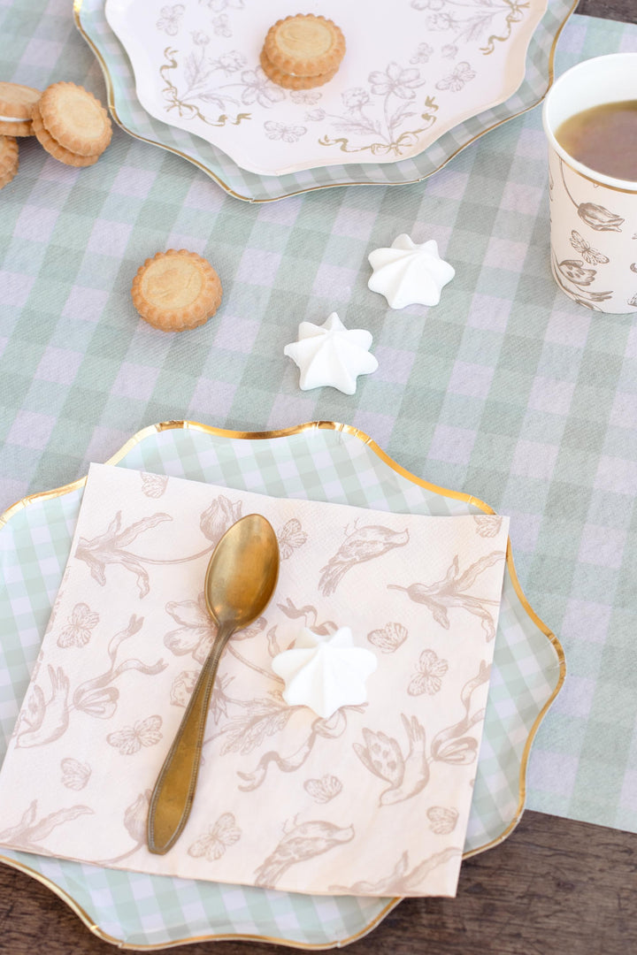 Sage Green Gingham Table Runner - Non-Woven Fabric Table Runner - Picnic Theme Table Decor - Baby Shower Supplies - Garden Party Decor - 5m - Jolie Fete UK