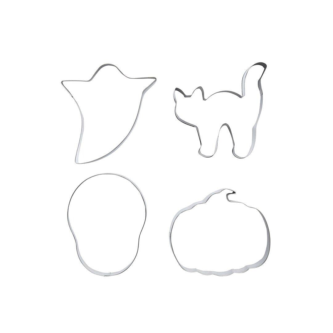 Halloween Cookie Cutters - Pumpkin, Ghost, Skull, Cat Metal Cookie Cutters - Halloween Party Supplies - Retro Halloween - Pack Of 4 - Jolie Fete UK