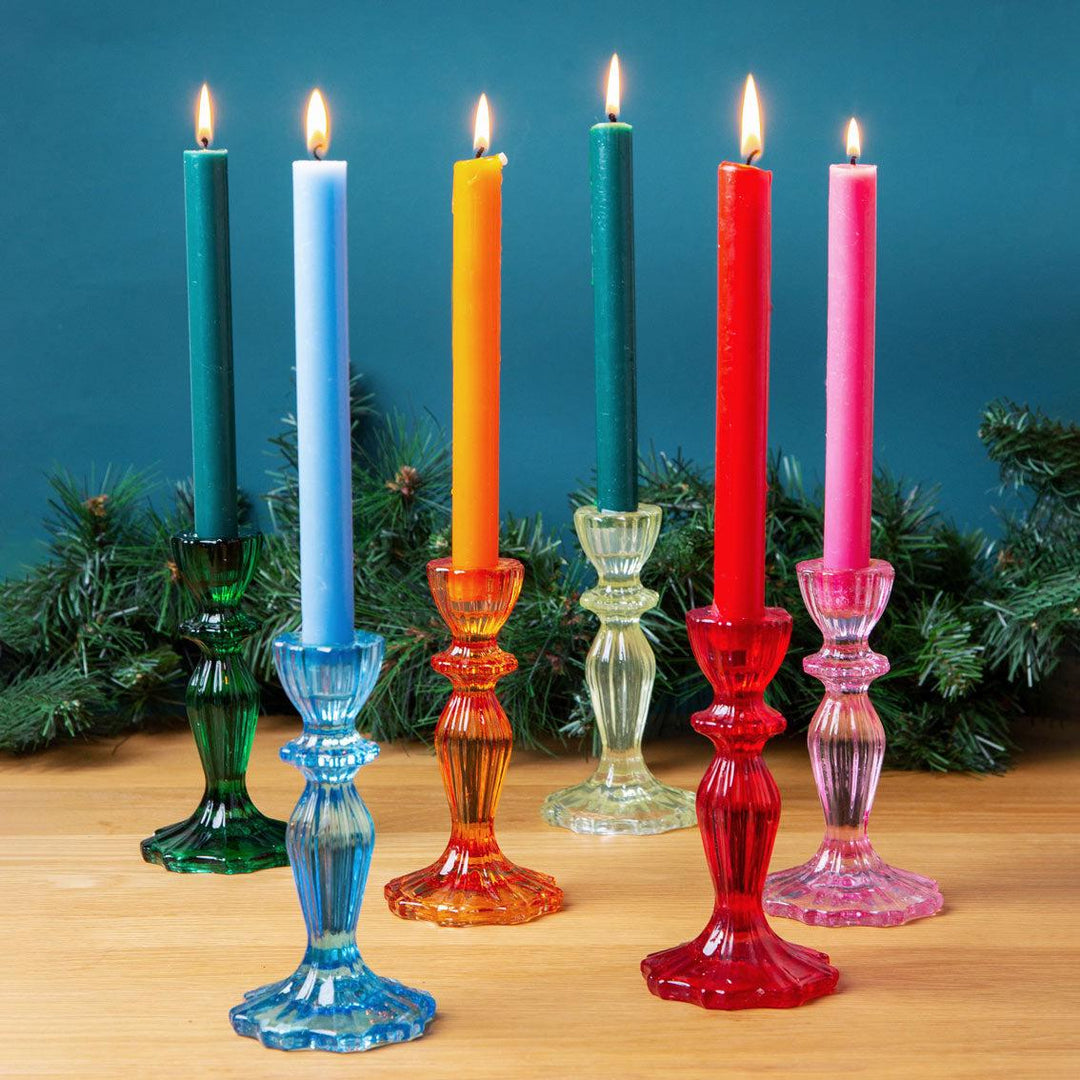 Green Glass Candle Holder - Dinner Candlestick Holder - Christmas Table Decorations - Boho Style - Jolie Fete UK
