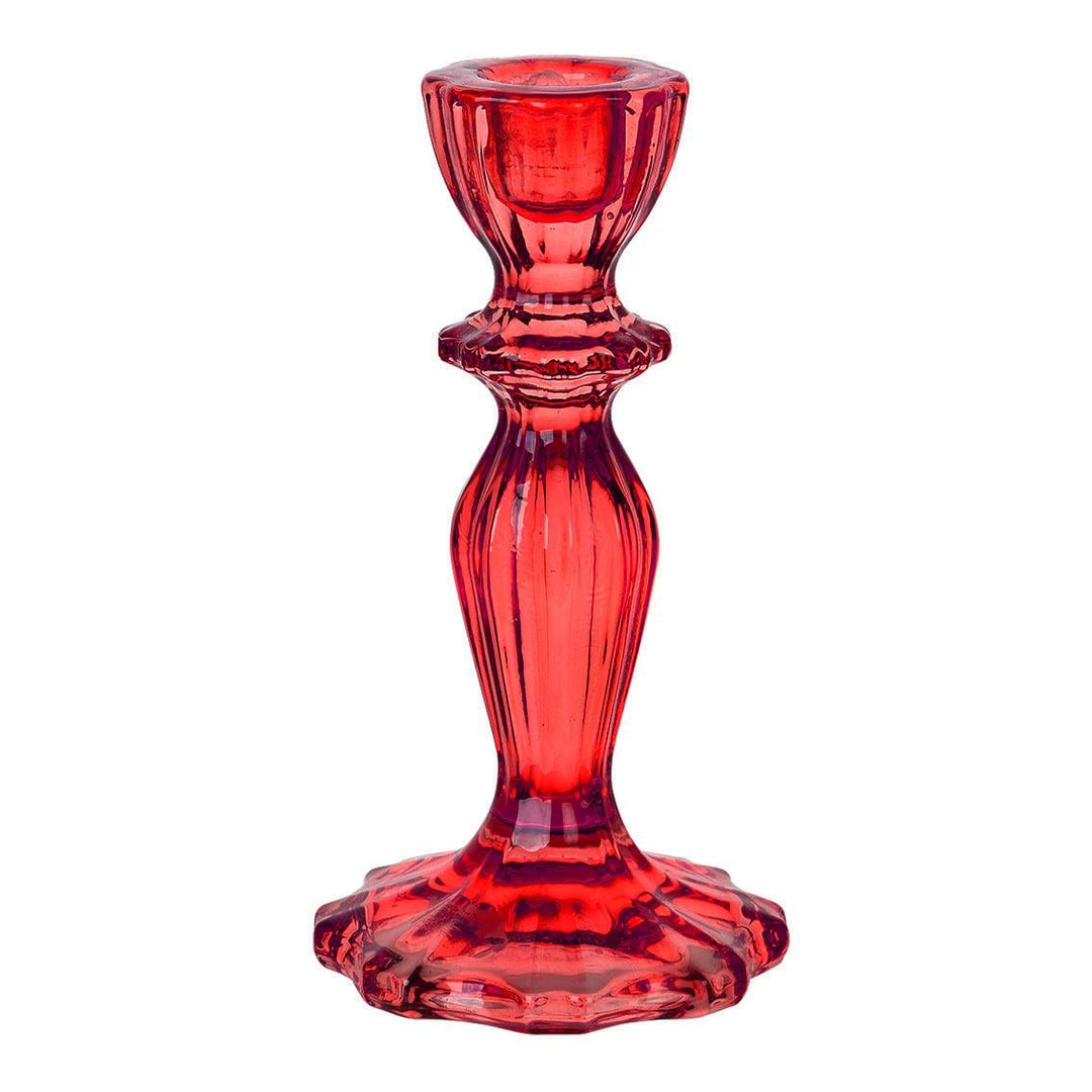 Red Glass Candle Holder - Dinner Candlestick Holder - Christmas Table Decorations - Boho Style - Jolie Fete UK