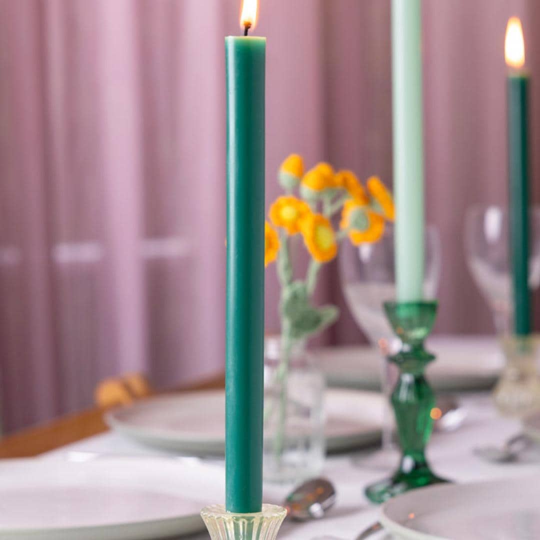 Green Dinner Candle - Dinner Party Candle - Plain Tall Christmas Table Candle - Christmas Decorations - Pack Of 1 - Jolie Fete UK
