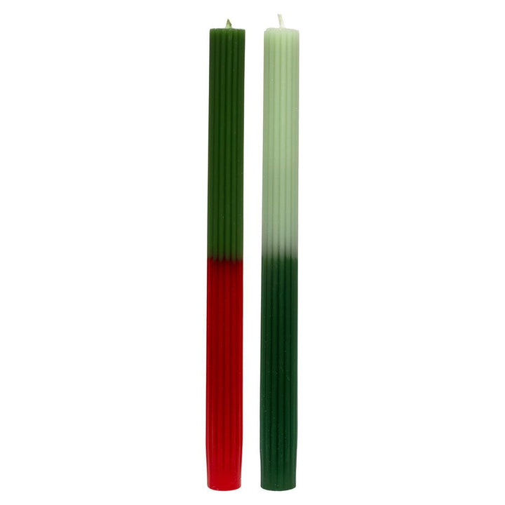 Green & Red Dinner Candles - Dinner Party Candles - Ombre Tall Christmas Table Candle - Christmas Decorations - Christmas Gift - Pack Of 2 - Jolie Fete UK