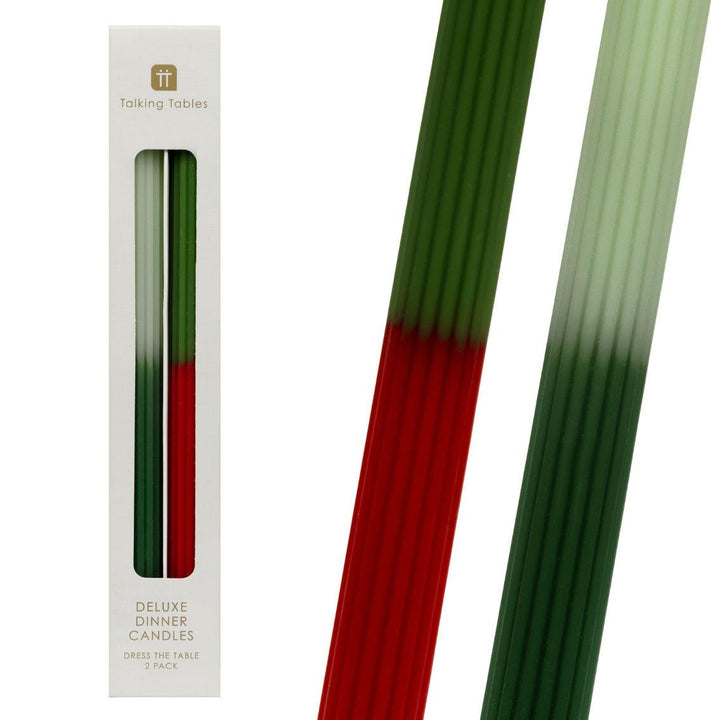 Green & Red Dinner Candles - Dinner Party Candles - Ombre Tall Christmas Table Candle - Christmas Decorations - Christmas Gift - Pack Of 2 - Jolie Fete UK
