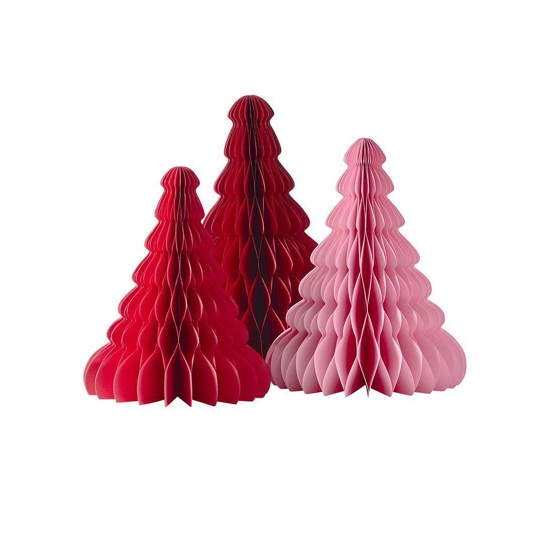 Honeycomb Trees - Pink & Red Honeycomb Christmas Trees - Christmas Decorations - Holiday Decor - Pack Of 3 - Jolie Fete UK