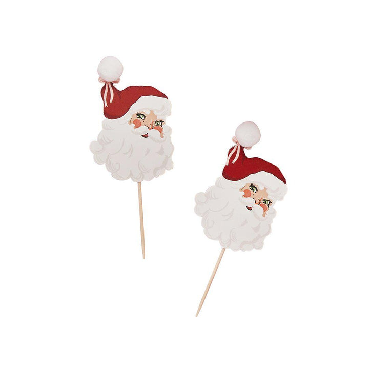 Vintage Santa Food Picks - Santa Food Toppers With Pom Pom - Cupcake Toppers - Christmas Decorations - Holiday Decor - Pack Of 12 - Jolie Fete UK