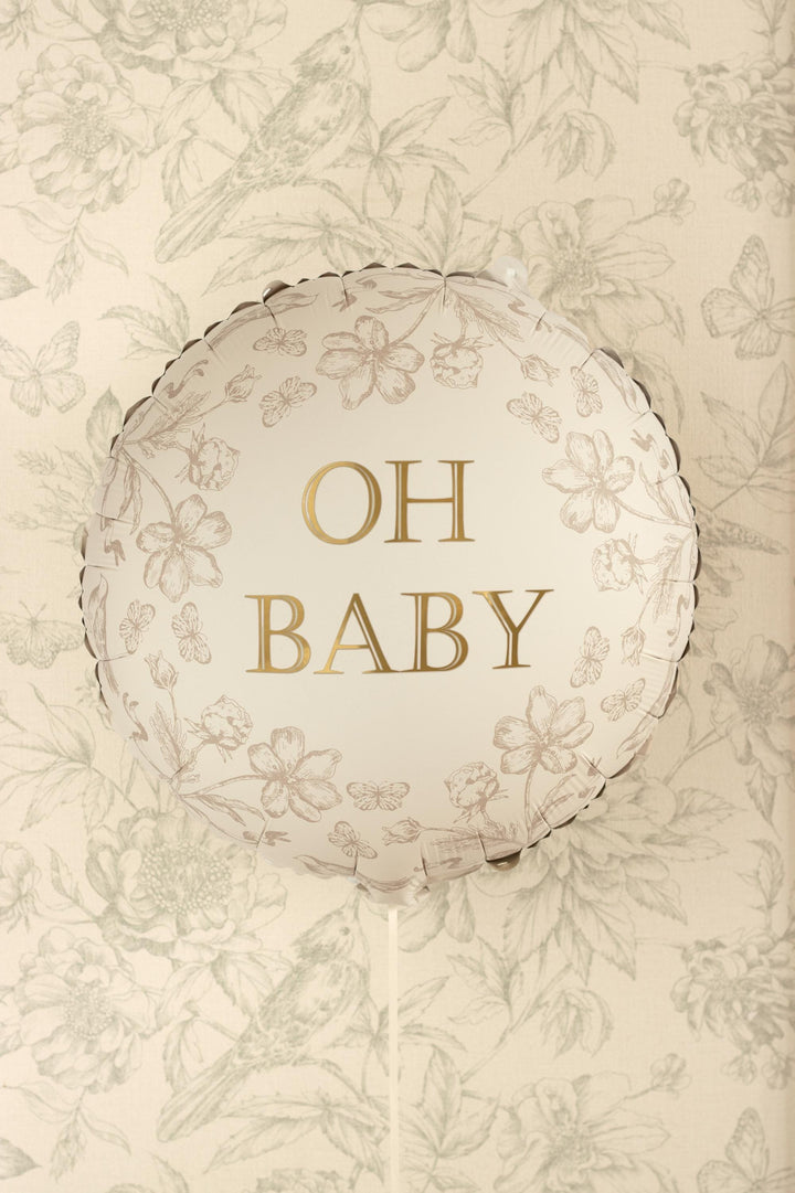 Oh Baby Balloon - Cream, Gold & Floral Round Foil Baby Shower Balloon - Air or Helium - Jolie Fete UK