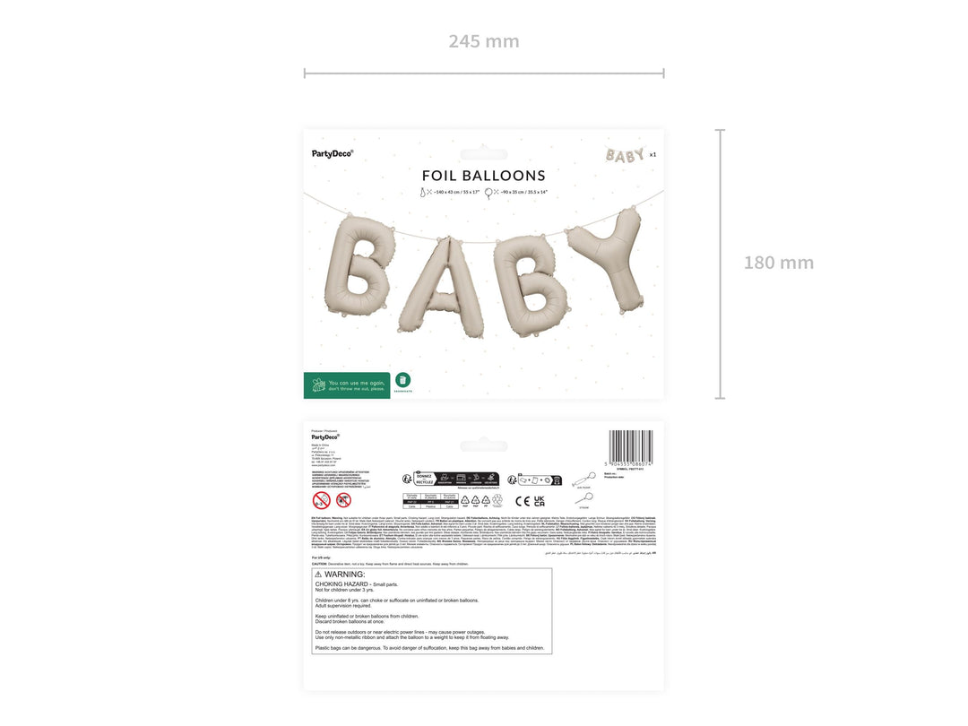 Cream Baby Balloon - Large Beige Baby Shower Or Welcome Home Balloon - 140cm x 43cm - Air Only - Jolie Fete UK