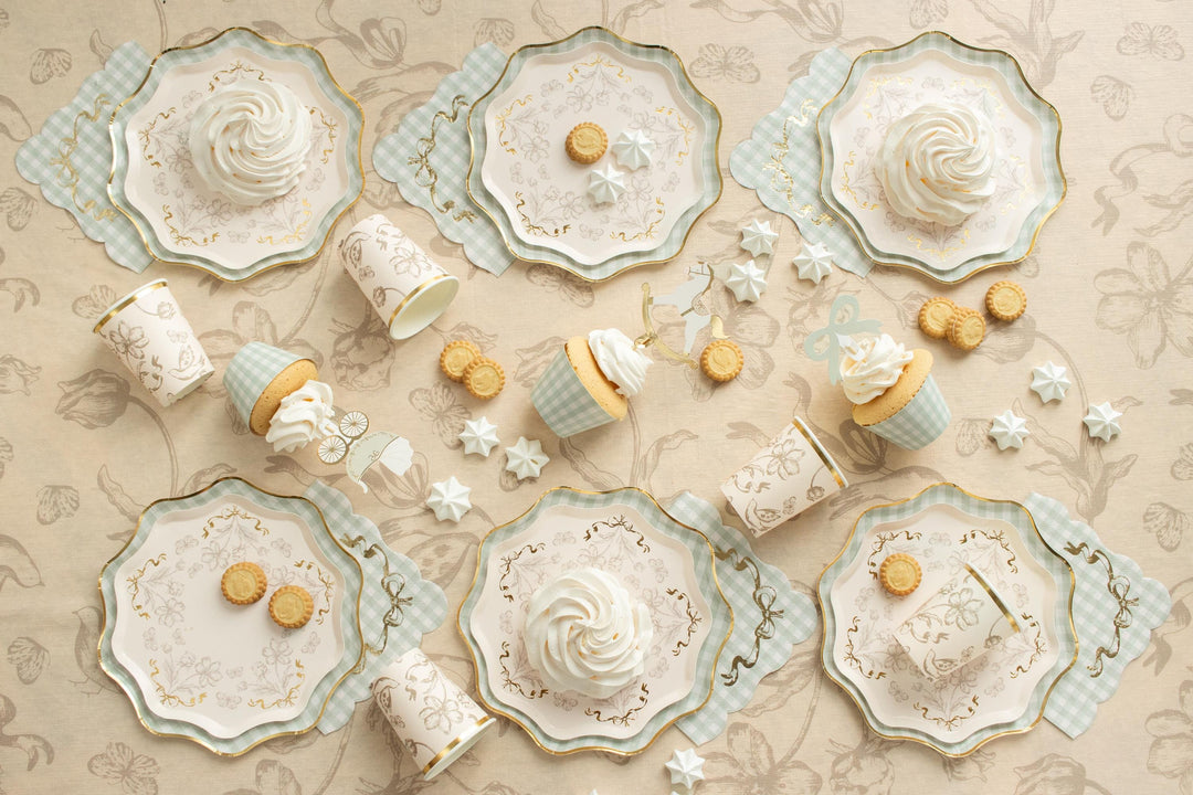 Cream Floral Paper Plates - Gold Foil Botanical Plates - Elegant Tea Party Tableware - Baby Shower - Bridal Brunch Decor - 20cm - Pack Of 6 - Jolie Fete UK