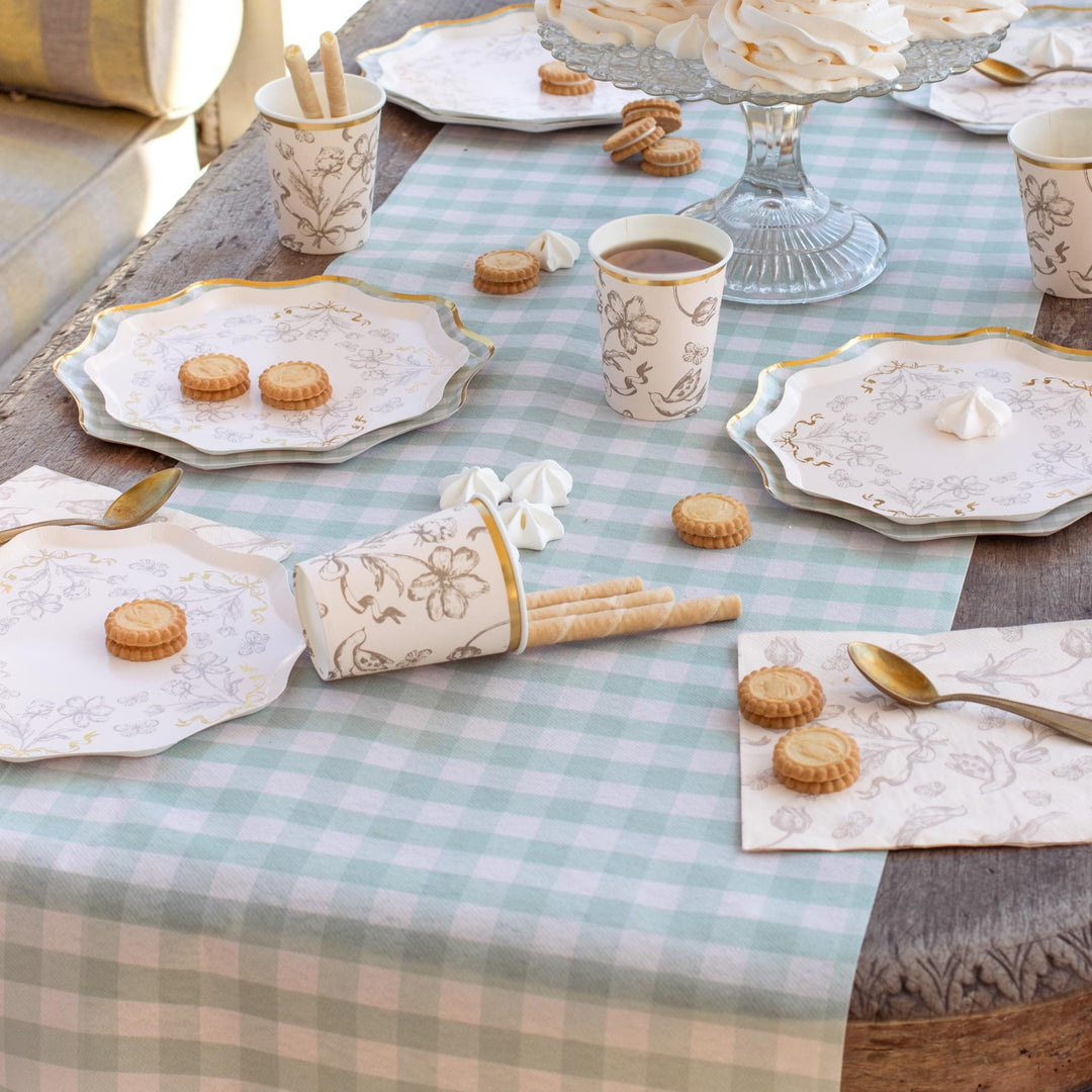 Sage Green Gingham Table Runner - Non-Woven Fabric Table Runner - Picnic Theme Table Decor - Baby Shower Supplies - Garden Party Decor - 5m - Jolie Fete UK