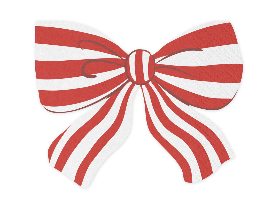 Christmas Striped Bow Napkins - Red & White Paper Napkins - Christmas Party Supplies - Disposable Napkins - Festive Tableware - Pack Of 12 - Jolie Fete UK