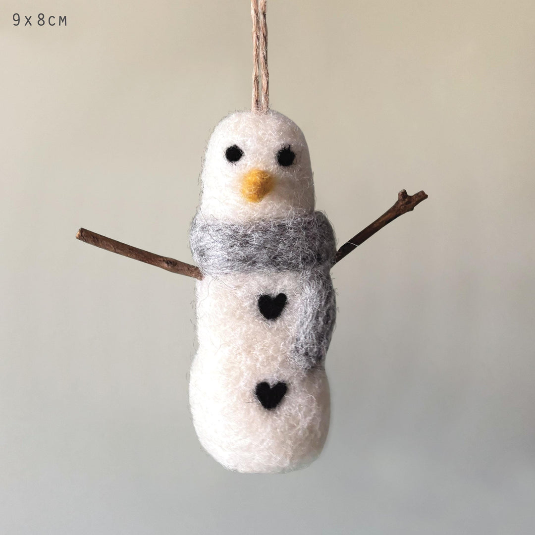 Needle Felted Christmas Snowman - Wool Snowman Tree Decoration - Christmas Tree Decorations - White Wool Felt Snowman - Jolie Fete UK