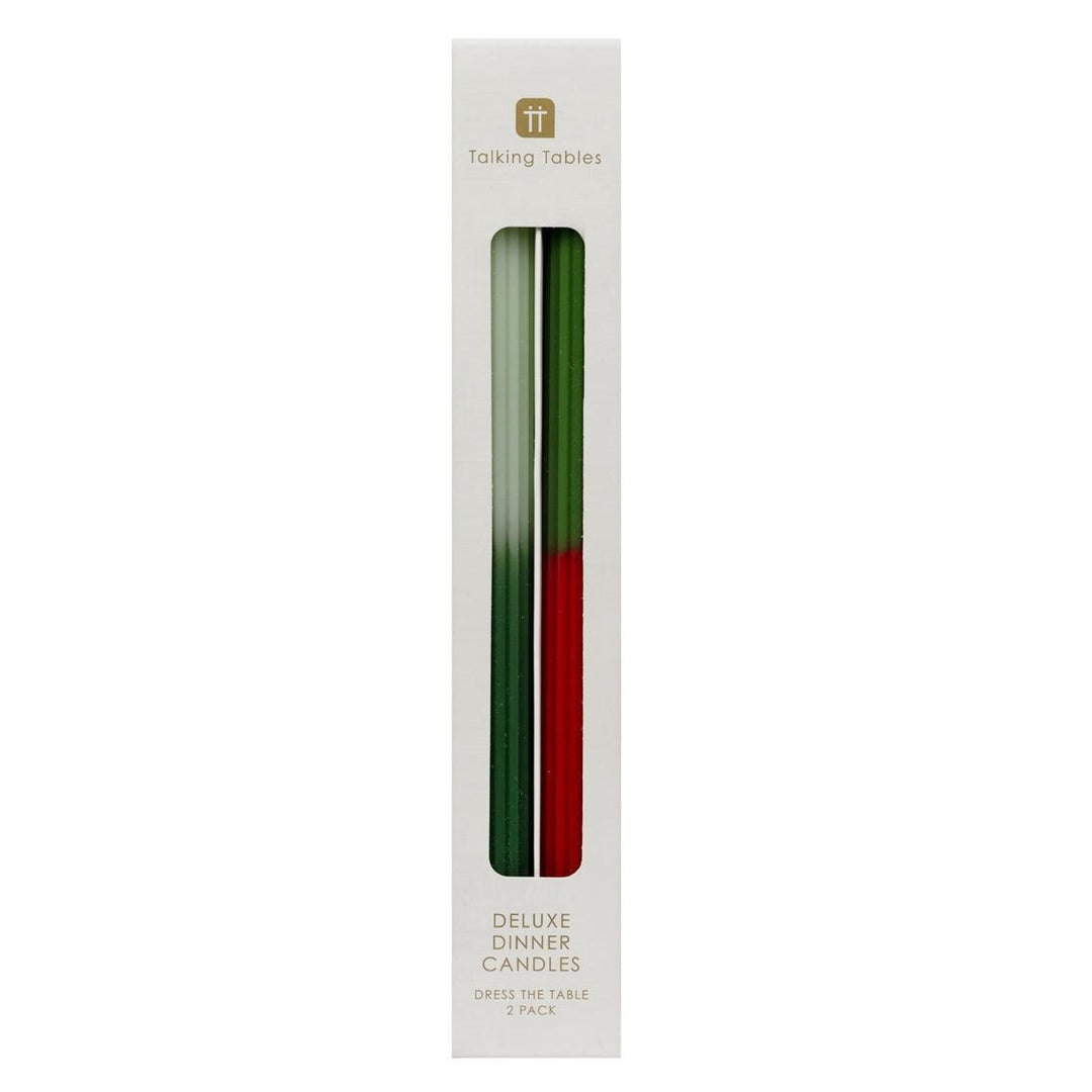 Green & Red Dinner Candles - Dinner Party Candles - Ombre Tall Christmas Table Candle - Christmas Decorations - Christmas Gift - Pack Of 2 - Jolie Fete UK