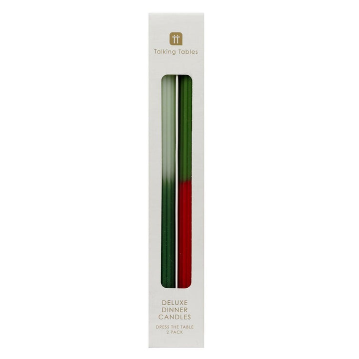 Green & Red Dinner Candles - Dinner Party Candles - Ombre Tall Christmas Table Candle - Christmas Decorations - Christmas Gift - Pack Of 2 - Jolie Fete UK