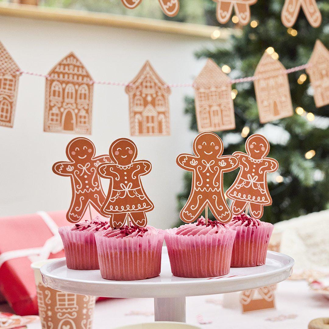 Gingerbread Cake Toppers - Gingerbread Christmas Food Picks - Cupcake Toppers - Christmas Decorations - Kids Christmas Party - Pack Of 12 - Jolie Fete UK