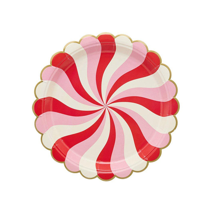 Pink & Red Paper Plates - Candy Cane Swirl Paper Party Plates - Christmas Decorations - Christmas Party - Pack Of 8 - Jolie Fete UK