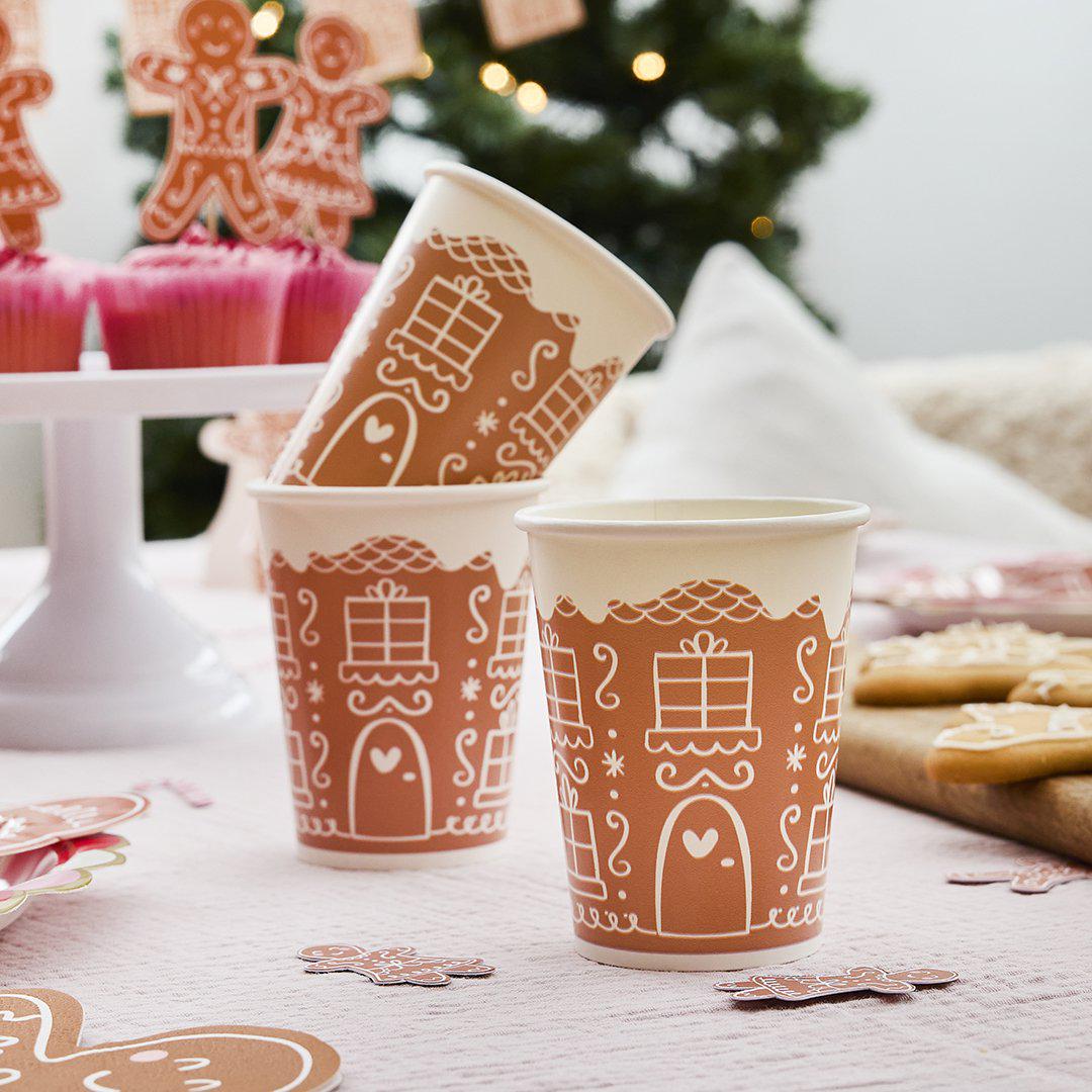 Gingerbread House Cups - Gingerbread Paper Party Cups - Christmas Table Setting - Christmas Decorations - Holiday Decor-Kids Party-Pack Of 8 - Jolie Fete UK