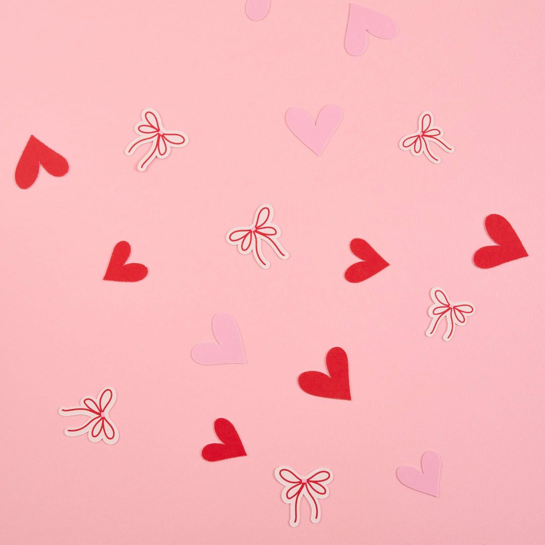 Pink Bow & Red Heart Confetti - Coquette Party Supplies - Soft Girl Valentine’s Decor - Heart Table Scatter - Bow Birthday Decorations -14g - Jolie Fete UK