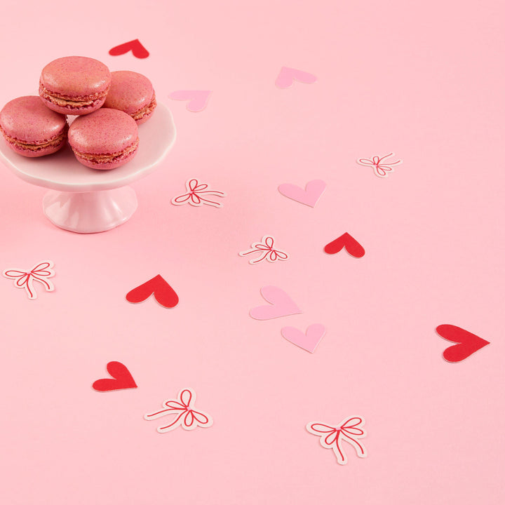 Pink Bow & Red Heart Confetti - Coquette Party Supplies - Soft Girl Valentine’s Decor - Heart Table Scatter - Bow Birthday Decorations -14g - Jolie Fete UK