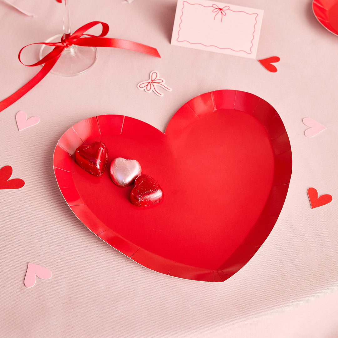 Red Heart Paper Plates - Valentine’s Day Party Supplies - Heart Shaped Birthday Plates - Galentine’s Decor - Romantic Picnic - Pack of 8 - Jolie Fete UK