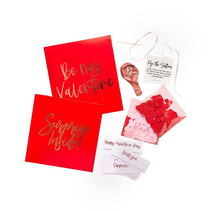 Valentine Surprise Box Set - Be My Valentine Balloon Reveal Box - Pop Me Balloon Gift - Romantic Proposal Idea - Jolie Fete UK