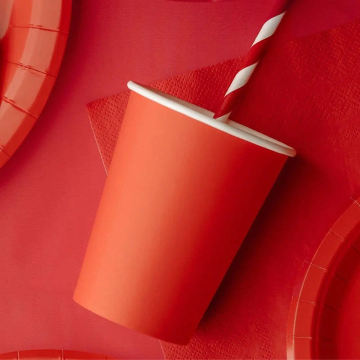 Red Paper Cups - Disposable Party Cups For Birthdays, Christmas, Valentine's - Classic Red Tableware - Circus Party Cups - 250ml - Pack of 6 - Jolie Fete UK