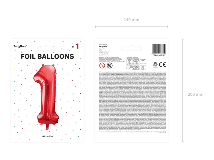 Giant Red Foil Number 1 Balloon 86cm - 1st Birthday Party Decoration - 10th Birthday - 21st Birthday - Self Sealing - Metallic - Jolie Fete UK