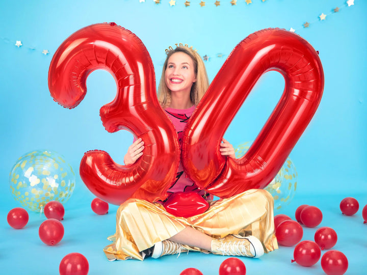 Giant Red Foil Number 1 Balloon 86cm - 1st Birthday Party Decoration - 10th Birthday - 21st Birthday - Self Sealing - Metallic - Jolie Fete UK
