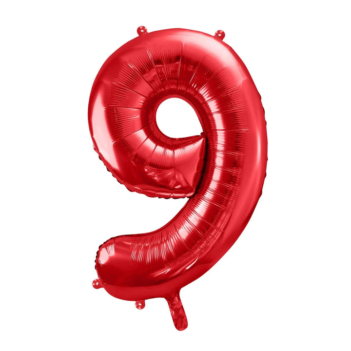 Red Foil Number 9 Balloon 86cm - Giant Metallic Nine Balloon - 9th Birthday Party Decoration - Age 9 Balloon - 90th Birthday - Red Balloon - Jolie Fete UK
