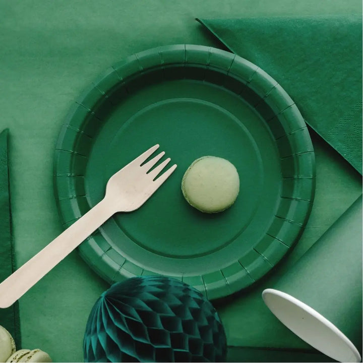 Green Paper Plates 18cm - Dark Green Party Tableware - Eco Friendly Disposable Plates - 6 Pack - Birthday Party Supplies - Dinosaur Party - Jolie Fete UK