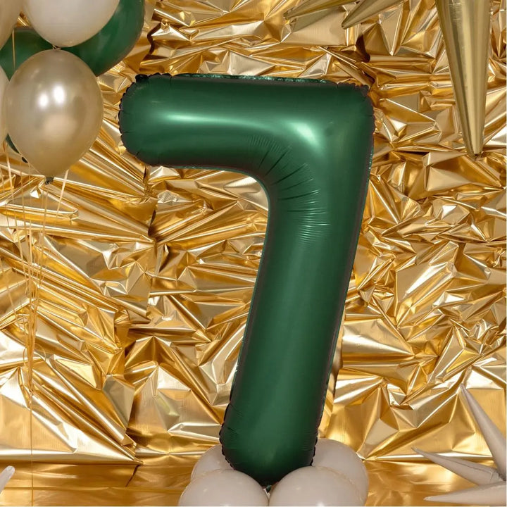 Green Number 7 Foil Balloon 86cm - Satin Finish - 7th Birthday Party Decoration 70th Birthday - Anniversary - Large Green Number Balloon - Jolie Fete UK