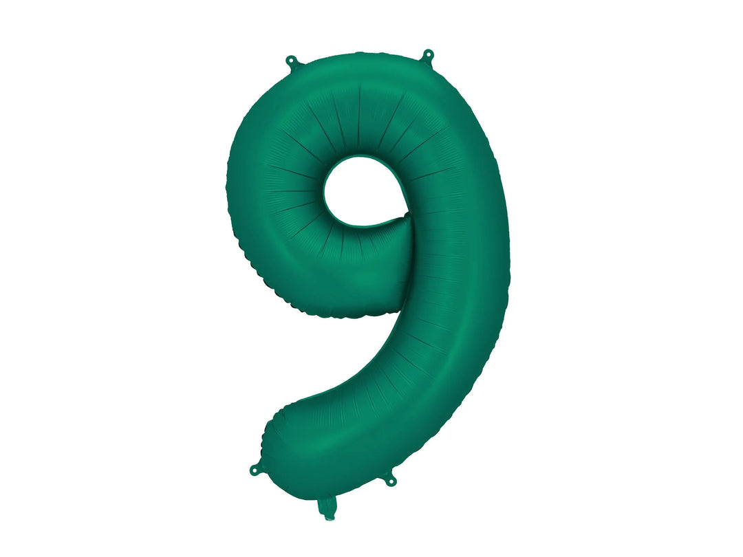 Giant Green Number 9 Foil Balloon 86cm - Ninth Birthday Party Decoration - 19th Birthday - 90th Birthday - Satin Finish - Age 9 Balloon - Jolie Fete UK