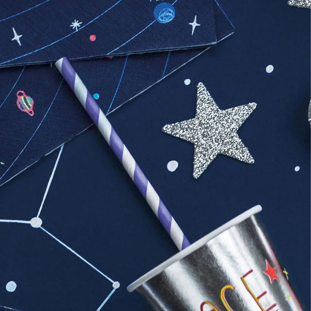 Lilac Paper Straws with White Diagonal Stripes - Pack of 10 - Birthday Party Tableware - Mermaid Party Straws - Under The Sea Theme - Jolie Fete UK