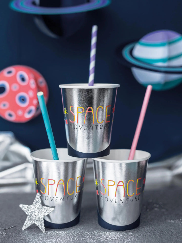 Lilac Paper Straws with White Diagonal Stripes - Pack of 10 - Birthday Party Tableware - Mermaid Party Straws - Under The Sea Theme - Jolie Fete UK