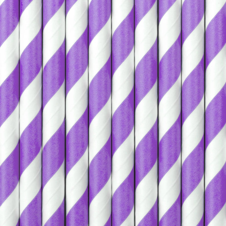 Lilac Paper Straws with White Diagonal Stripes - Pack of 10 - Birthday Party Tableware - Mermaid Party Straws - Under The Sea Theme - Jolie Fete UK