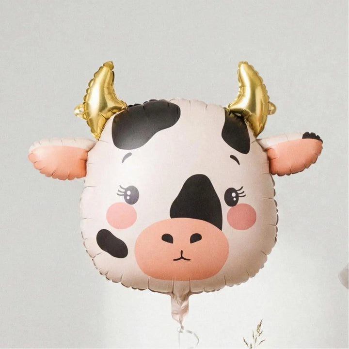 Cow Foil Balloon 57x47cm - Farm Animal Party Balloon - Farmyard Party - Cream, Black, Pink - Birthday Party Decor - Fun Kids Party Supplies - Jolie Fete UK