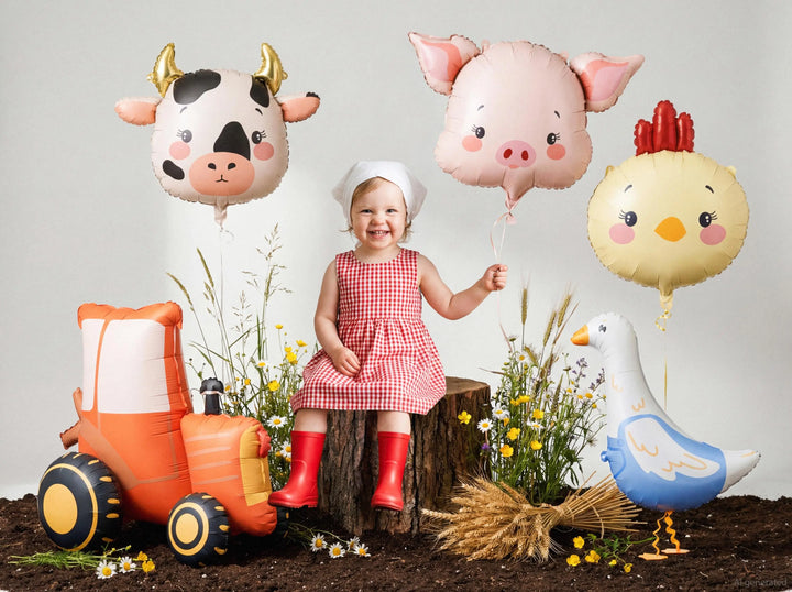 Cow Foil Balloon 57x47cm - Farm Animal Party Balloon - Farmyard Party - Cream, Black, Pink - Birthday Party Decor - Fun Kids Party Supplies - Jolie Fete UK